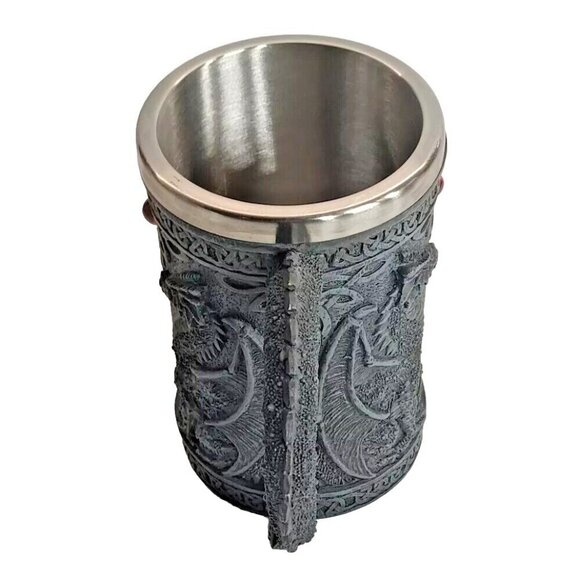 Medieval Dragon Goblet Stainless Steel Resin 3D Beer Tankard Coffee Cup Wine - Picture 6 of 9